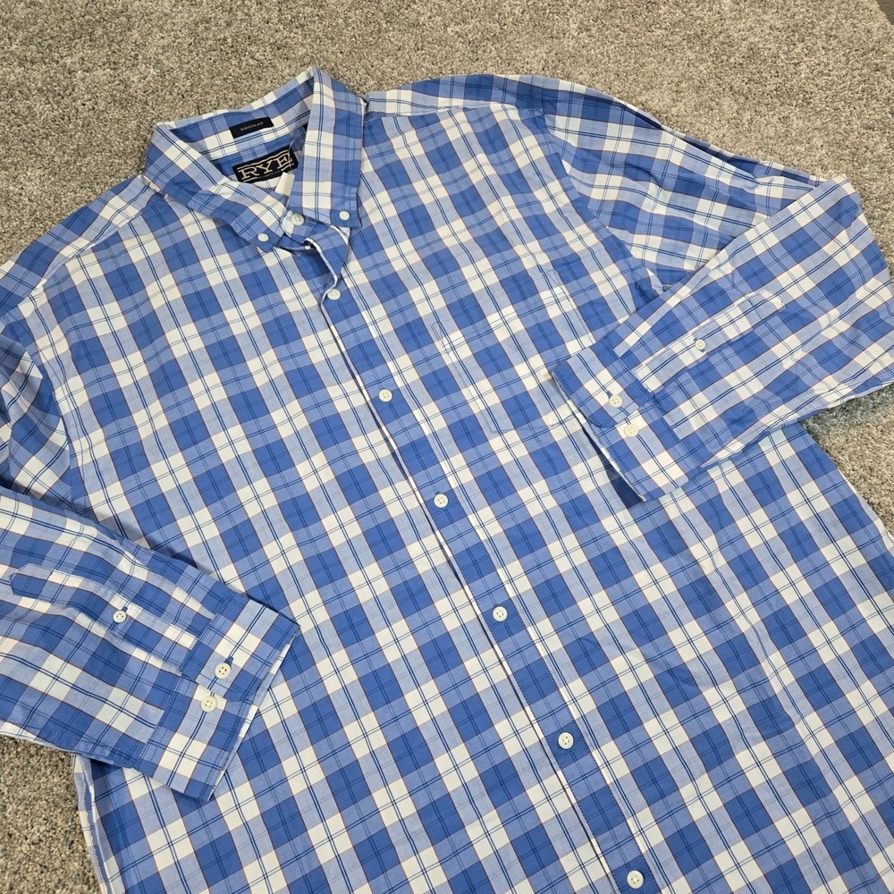 Hawker Rye Stitch Fix Plaid Oxford LONG SLEEVE SHIRT Mens XXL Regular Blue Plaid